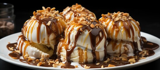 ice cream drizzled with caramel