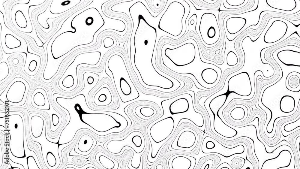 Poster Animated wavy line motion graphic background. Seamless looped Abstract motion graphic, Abstract moving topographic map lines. Moving wavy line striped