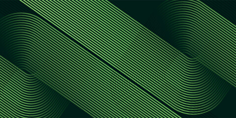 Green abstract background with glowing geometric lines. Modern gradient rounded square lines pattern. Futuristic concept.