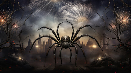 halloween spider on the background - obrazy, fototapety, plakaty