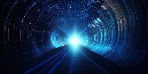 Abstract visualization of data flowing in tunnel shape, information processing and analytics concept in wide web background