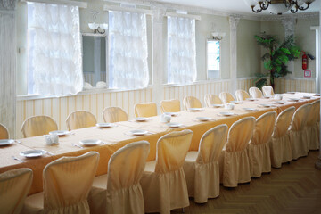  Table in empty Skryabin restaurant on ship