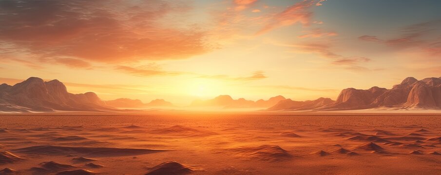Cinematic African landscape. Sahara grasslands. Sunrise over the desert plains.