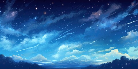 Heavenly sky. Sky of shooting stars, meteor shower, wide format background illustration. Space spectacle. - Powered by Adobe