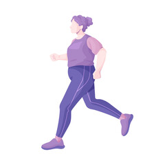 Curvy woman in a tracksuit is jogging.