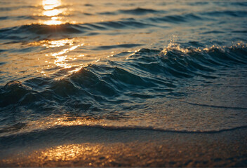 sunset on the beach wave close up