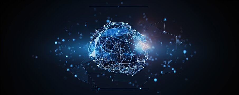 Low poly brain or Artificial intelligence concept. Symbol of Wisdom point. Abstract vector image of a human Brine. Low Polygonal wireframe blue illustration on dark background