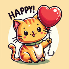 cat and heart vector sticker