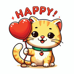 cat and heart vector sticker