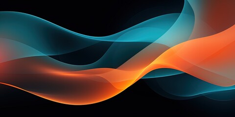 Vibrant orange teal white psychedelic grainy gradient color flow wave on black background, music...