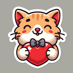 cat and heart vector sticker