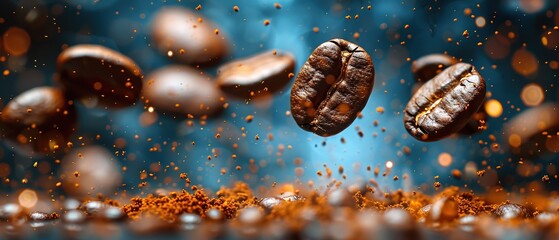 Coffee beans in flight on a dark background - 751637932