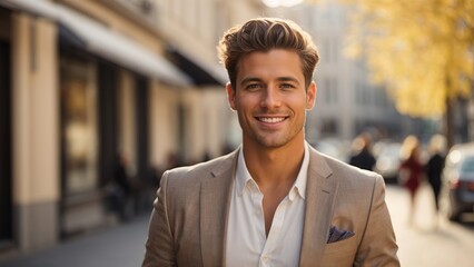 Obraz premium Happy handsome smiling professional western business man