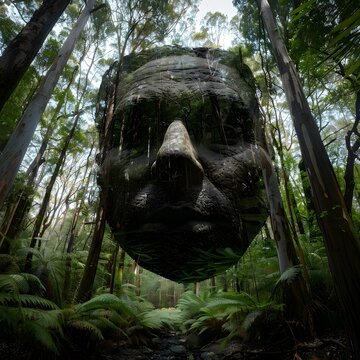 In the heart of an ancient forest the UpsideDown Charles La Trobe statue serves as a mysterious landmark for time travelers and explorers