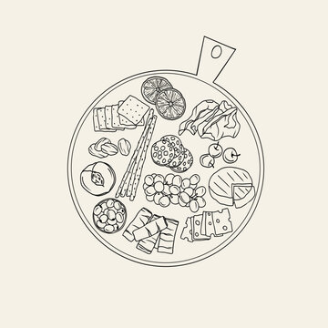 recommend clip art: Doodle charcuterie board food collection