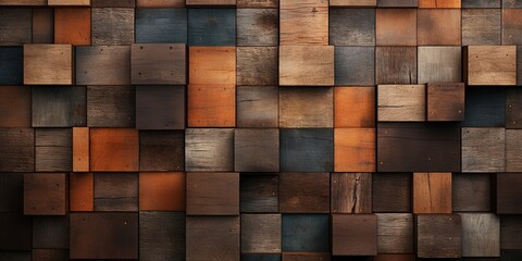 Grungy wooden blocks aligned. Wide format.