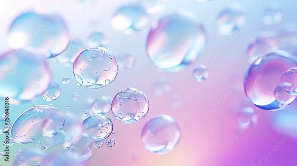 Poster abstract background with soft bubbles in pink and blue light. holographic bubbles backdrop.