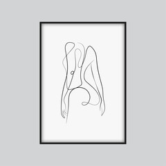 Woman body one line drawing art isolated on white background. Black one-line art. Vector illustration.