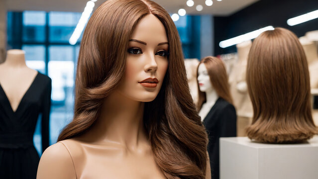 Female mannequin in a beautiful wig. Shopping and fashion concept
