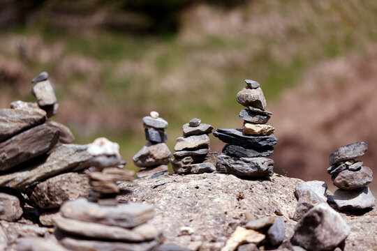 Cairn in the french Alps. Cairns are used as trail markers.