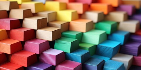 Fototapeta na wymiar Colored wooden blocks arranged in a Pyramid pattern.