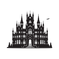A Hauntingly Beautiful Gothic Building Silhouette - Illustration of Gothic Building - Vector of Gothic Building
