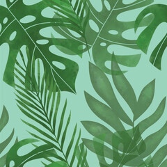 Monstera leaf seamless pattern illustration