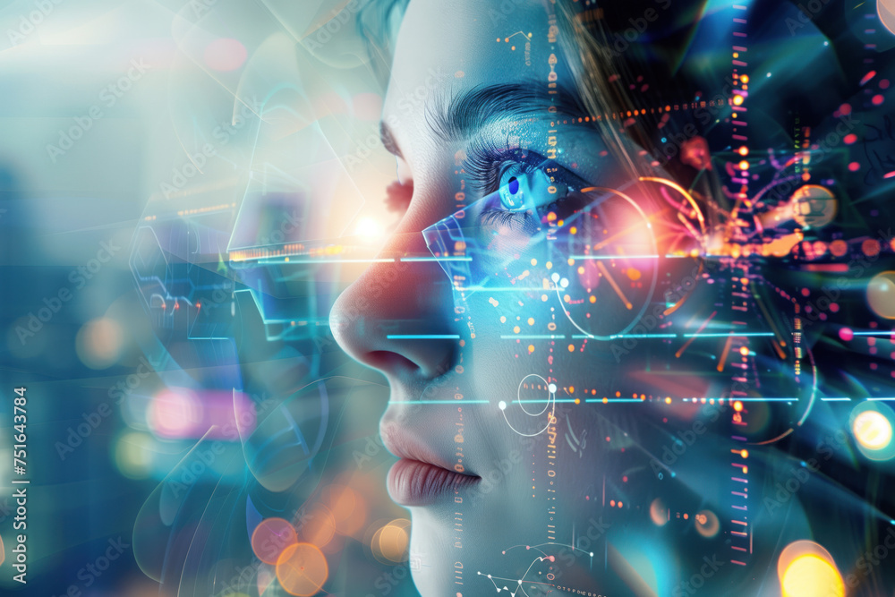 Poster digital interaction. hi-tech futuristic background. created with generative ai technology.