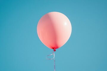 A single pastel pink balloon floats against a clear blue sky with scattered clouds.