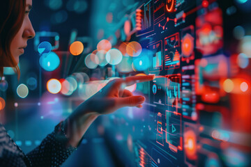 Obraz premium Digital Interaction. Hi-Tech futuristic background. Created with Generative AI technology.