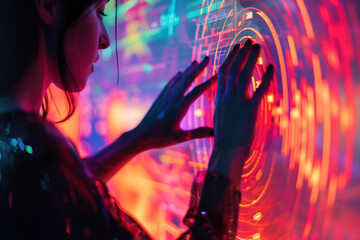Digital Interaction. Hi-Tech futuristic background. Created with Generative AI technology.