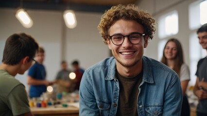 Young smiling western man on art workshop