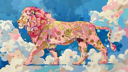 pink lion in the clouds background.