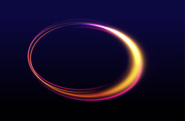 Optical halo flares with neon light vector effect set isolated on transparent background.  Abstract vector fire circles, sparkling swirls and energy light spiral frames.
