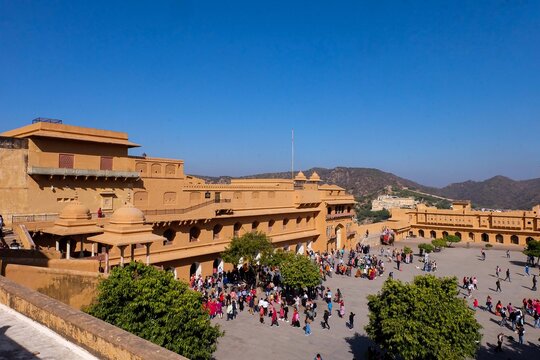 Amber Amer fort palace and Nahargarh Fort in Jaipur, India 