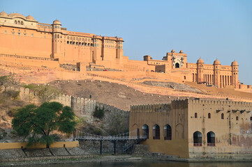 Sandstone Structures of Amber Palace or Amer Fort in Jaipur, Rajasthan, India