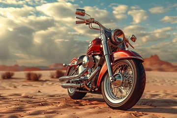 Selbstklebende Fototapeten a motorcycle parked in the desert © Alex