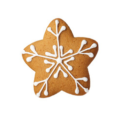 Tasty star shaped Christmas cookie with icing isolated on white