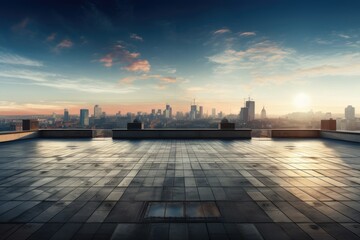 Fototapeta premium City from the building's roof, showing just the empty floors. Panoramic picture of the city from the building's roof, Ai Generated