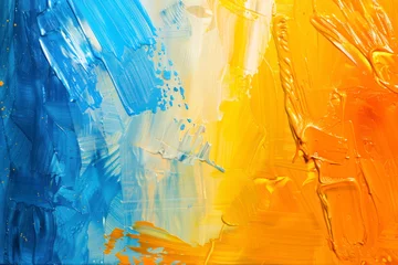 Photo sur Plexiglas Europe du nord Modern abstract oil painting art design. Orange, gold, blue.