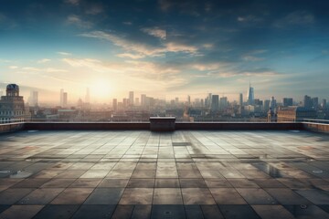 City from the building's roof, showing just the empty floors. city from the building's roof, showing just the empty floors. Ai generated