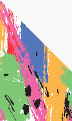 Abstract colorful paint splatter design vibrant pink, blue, green, orange, black blots. Dynamic artistic backdrop. Artistic expression creativity concept vector illustration