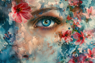 Paint, abstract, texture, watercolor, flowers, eyes.