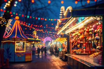 Obraz premium A vibrant carnival scene with festive decorations and bright lights