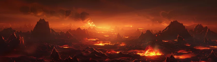 Fototapeten 3D flat hell landscape dark infernal realms © kitinut