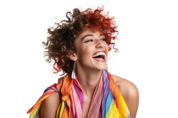 Portrait shot of Young joyful Gay man with colorful lgbt dress isolated on transparent background, Gay transgender smile and posing with trendy lifestyle.