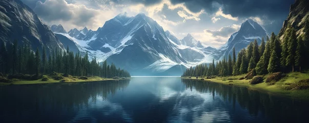 Schilderijen op glas lake in the mountains © Sanych