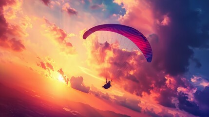 Paraglider silhouette colorful sky freedom - obrazy, fototapety, plakaty