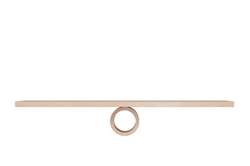 3d Wooden Seesaw Imbalance scales on isolated white background. comparison weight or unbalanced seesaw scales icon. minimal cartoon.3D Rendering. Banner, a place for text, copy space.
