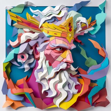 Papercut Zeus colorful commanding thunderbolts